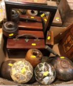 A collection of various treenware and other items to include a B.E.L.