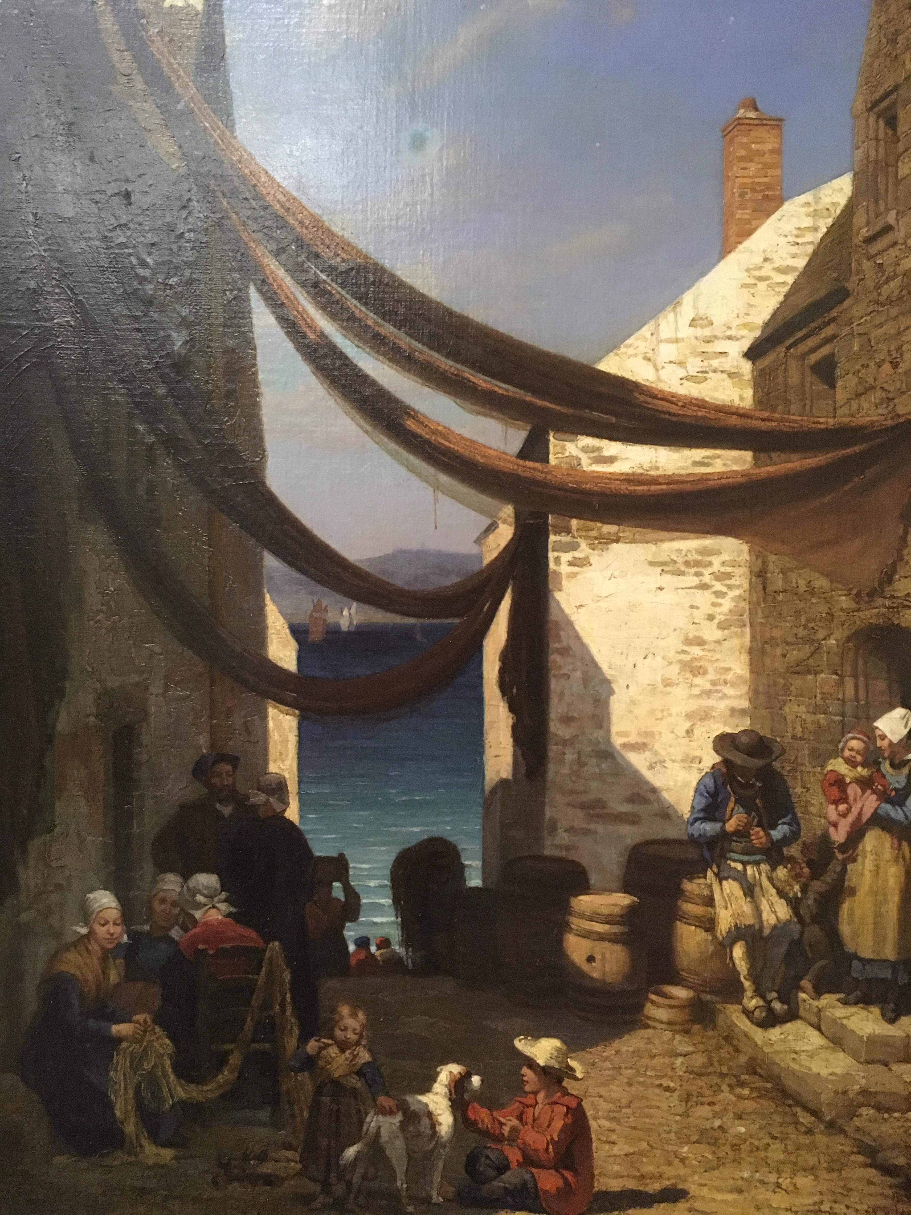 EUGENE FRANCOIS FINES (1826-1884) "Empty nets at Dornanney" oil on canvas, signed lower right, - Image 2 of 2