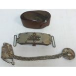 An army officer's cross belt with pouch with plated fittings and a cross belt whistle,