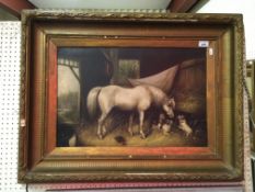 EDWARD ARMFIELD (1817-1896) "Horse and terriers in a stable" oil on canvas,