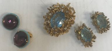 A vintage jewellery suite comprising brooch/pendant and a pair of earrings by Panetta with acqua
