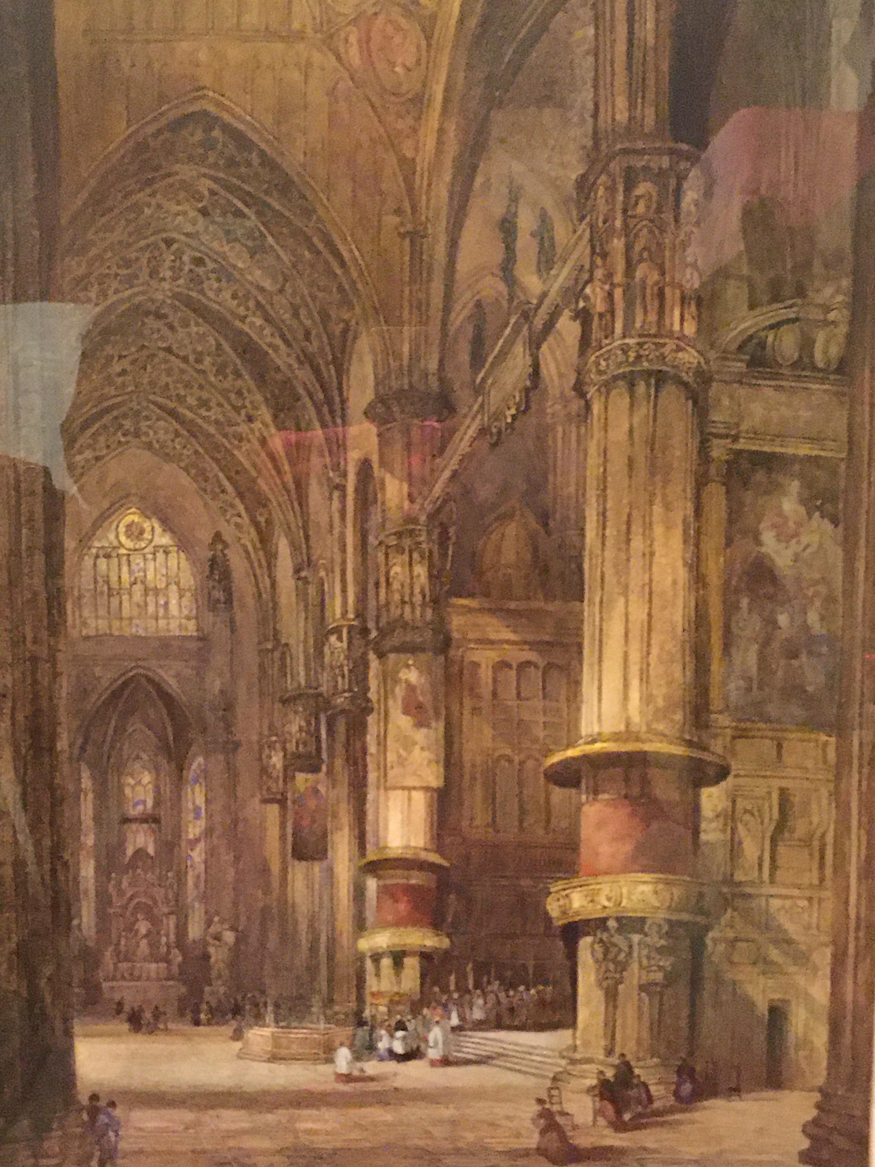 LADY WORSLEY "Interior of Milan Cathedral with figures" a study, watercolour, unsigned, - Image 2 of 2