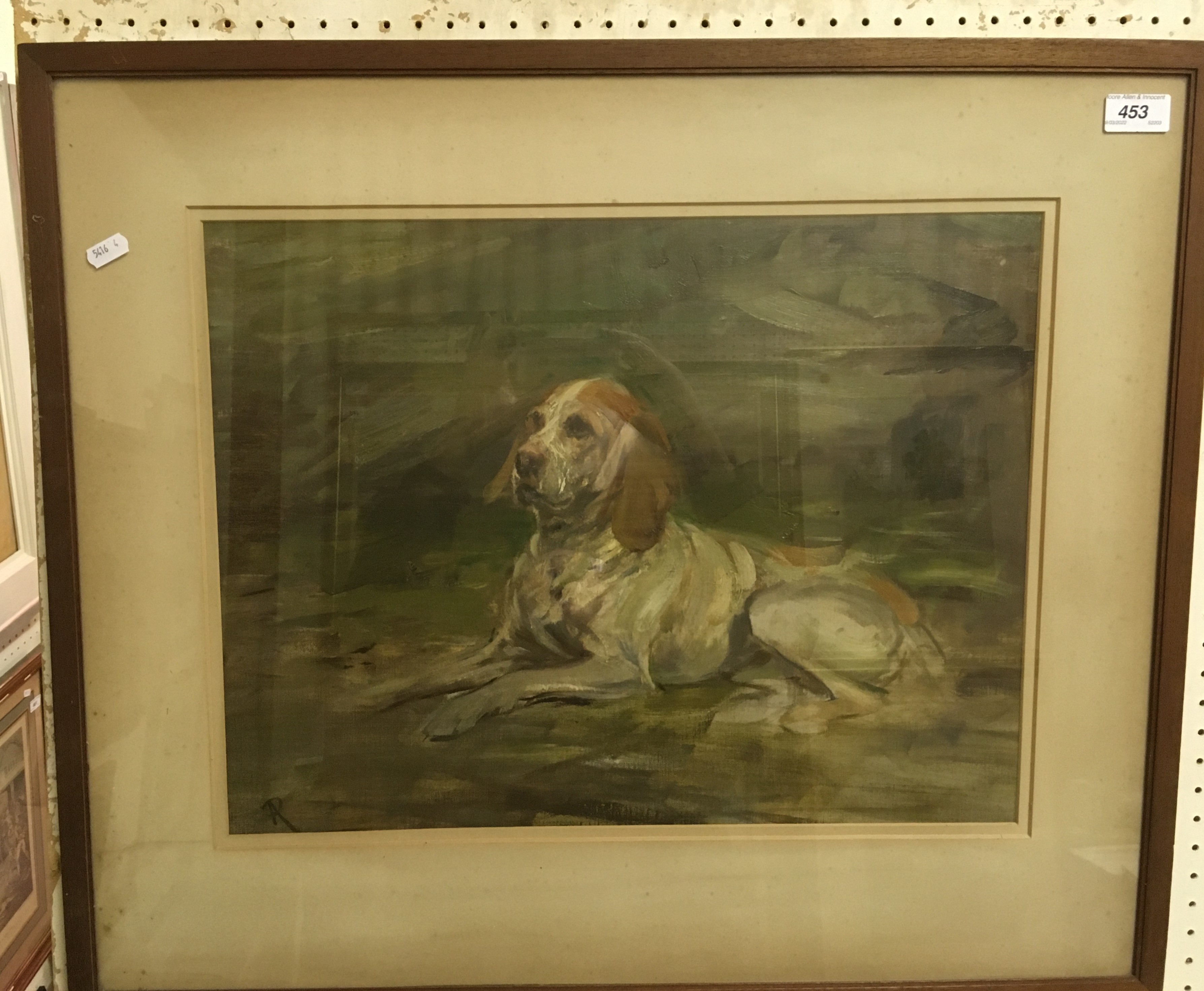 ROBERT ALEXANDER "Seated hound", oil on board, signed with initials lower left,
