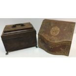 A George III mahogany tea caddy with brass swan neck handle,