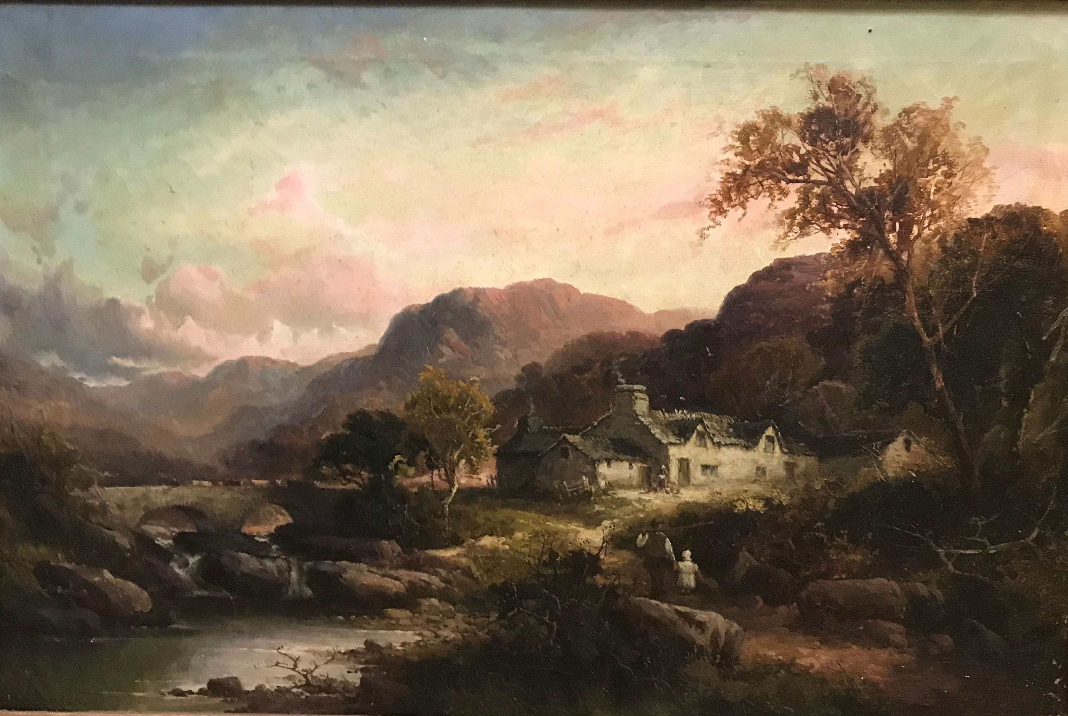 THOMAS SEYMOUR "Mountainous landscape with figures by stone cottage in foreground", oil on canvas, - Image 2 of 4