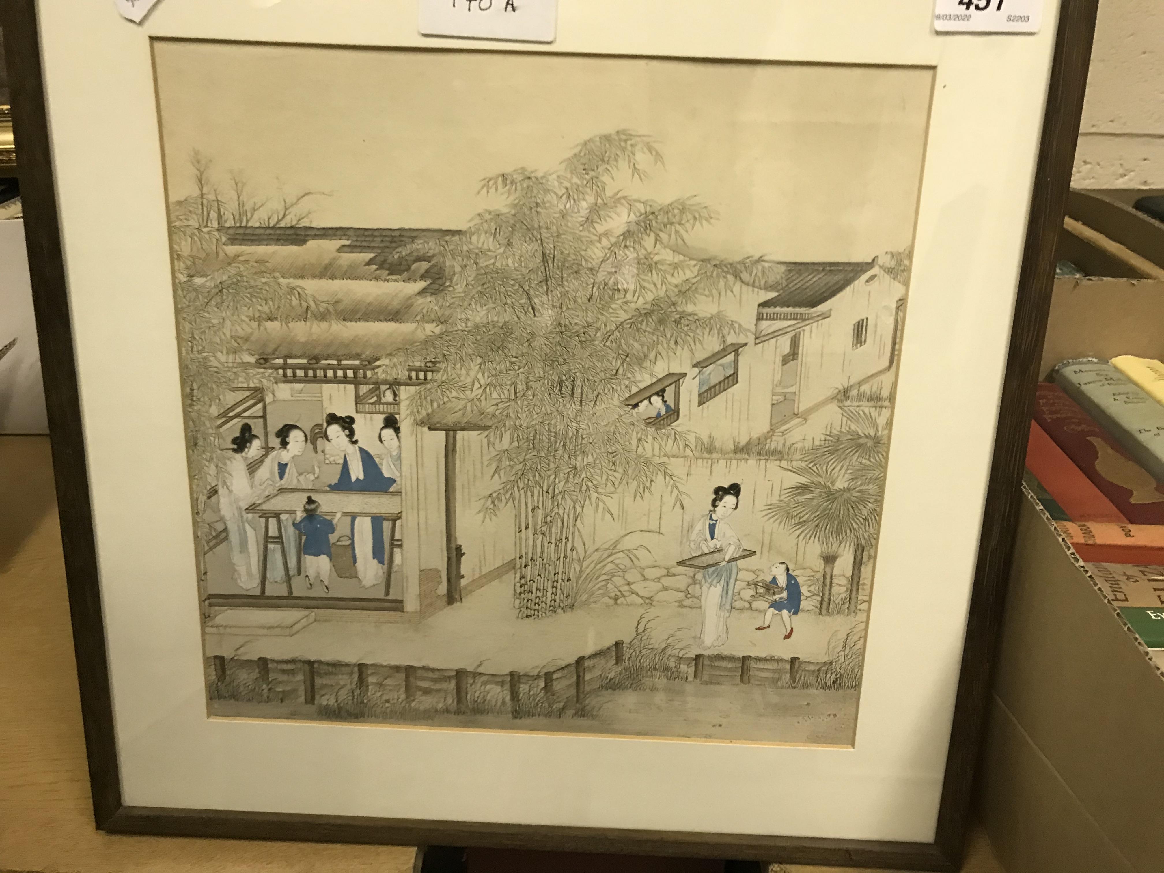 CHINESE SCHOOL QING DYNASTY (19TH CENTURY) "Figures in a domestic setting with bamboo in garden in - Image 7 of 48