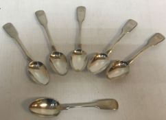 A set of six Victorian silver "Fiddle" pattern dessert spoons engraved "LWS" (London,