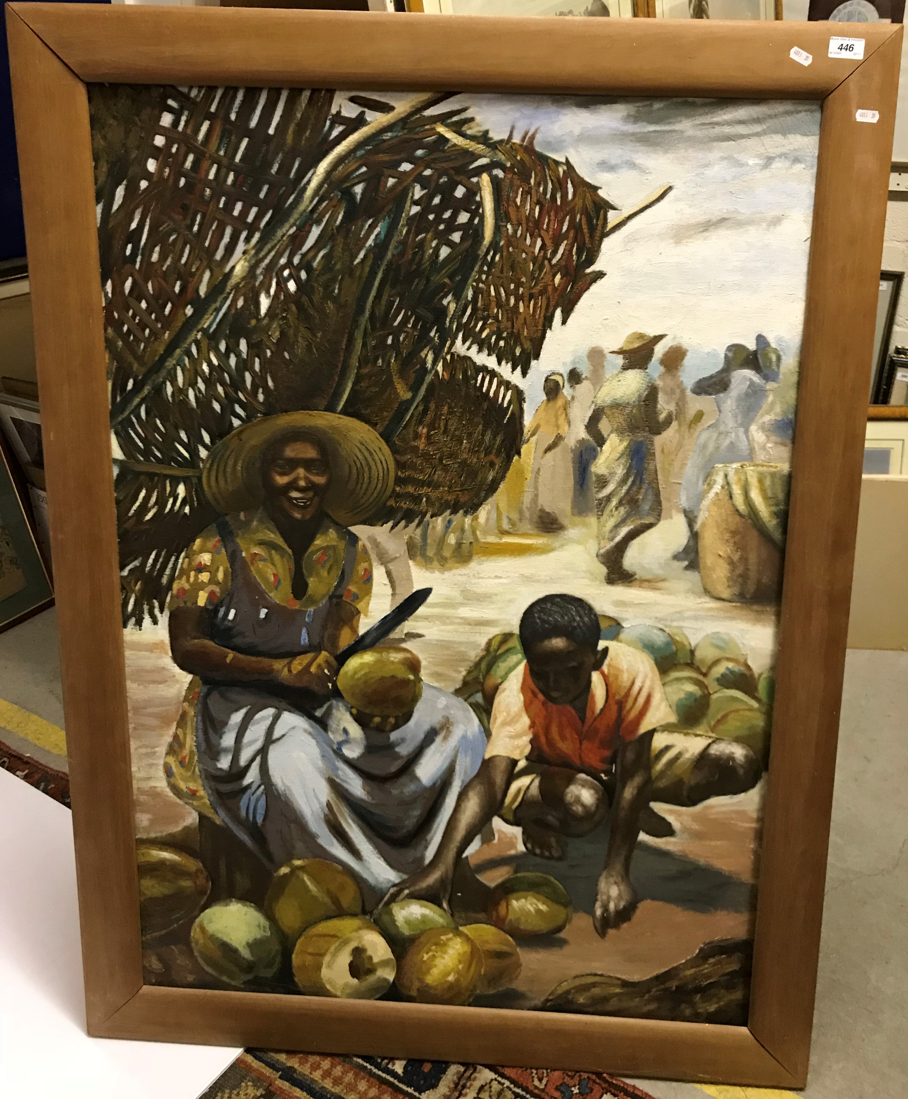 20TH CENTURY GUYANAN SCHOOL “Coconut sellers”, oil on canvas, unsigned, - Image 2 of 2
