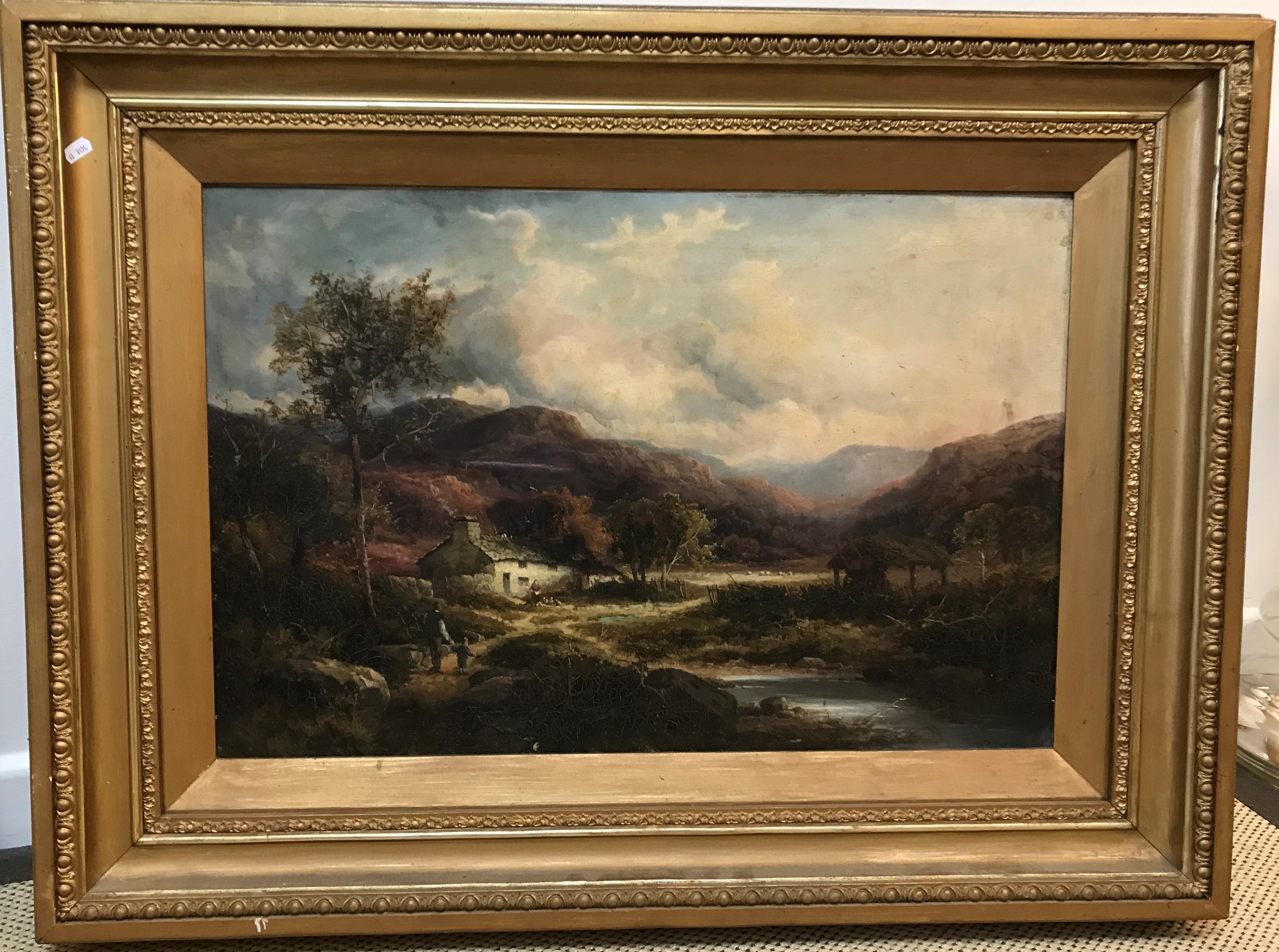 THOMAS SEYMOUR "Mountainous landscape with figures by stone cottage in foreground", oil on canvas, - Image 3 of 4