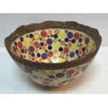 A large decorative pottery bowl with polka dot and gilt decoration inscribed "KLM 2002" to base