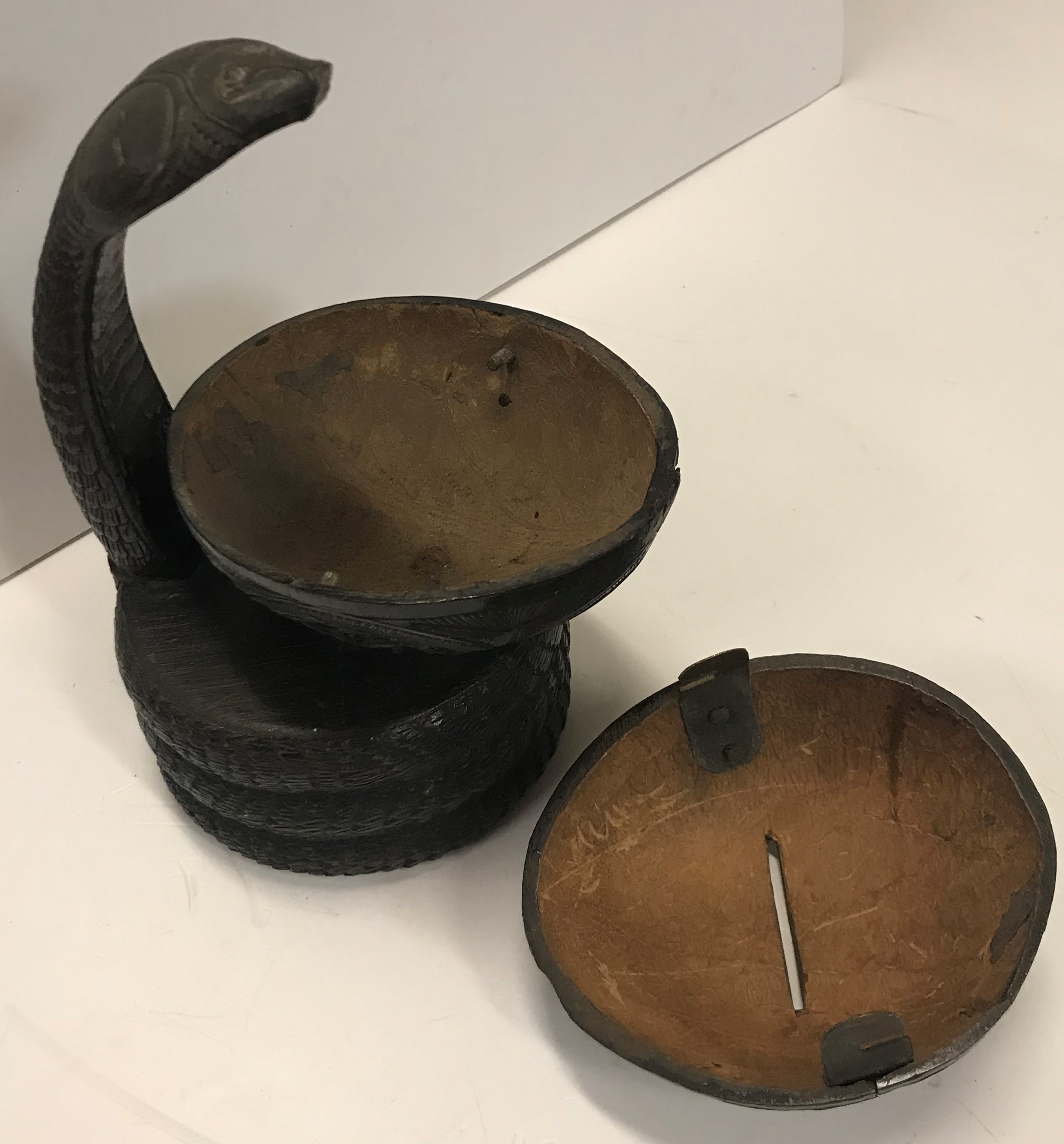 A 19th Century money box in the form of a coconut with incised leaf decoration and inscribed "Notat - Image 2 of 2