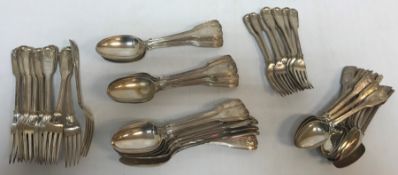 A part Victorian silver cutlery canteen comprising fiddle, thread and shell pattern,