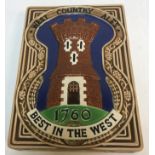 A large pottery tile/plaque inscribed "West Country Ales 1760 Best in the West" circa 1958/1967 for