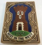 A large pottery tile/plaque inscribed "West Country Ales 1760 Best in the West" circa 1958/1967 for