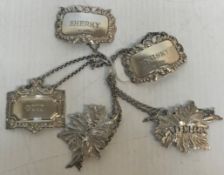 Two Victorian silver wine labels in the form of vine leaves, one pierced "Madeira",