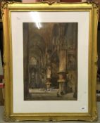 LADY WORSLEY "Interior of Milan Cathedral with figures" a study, watercolour, unsigned,