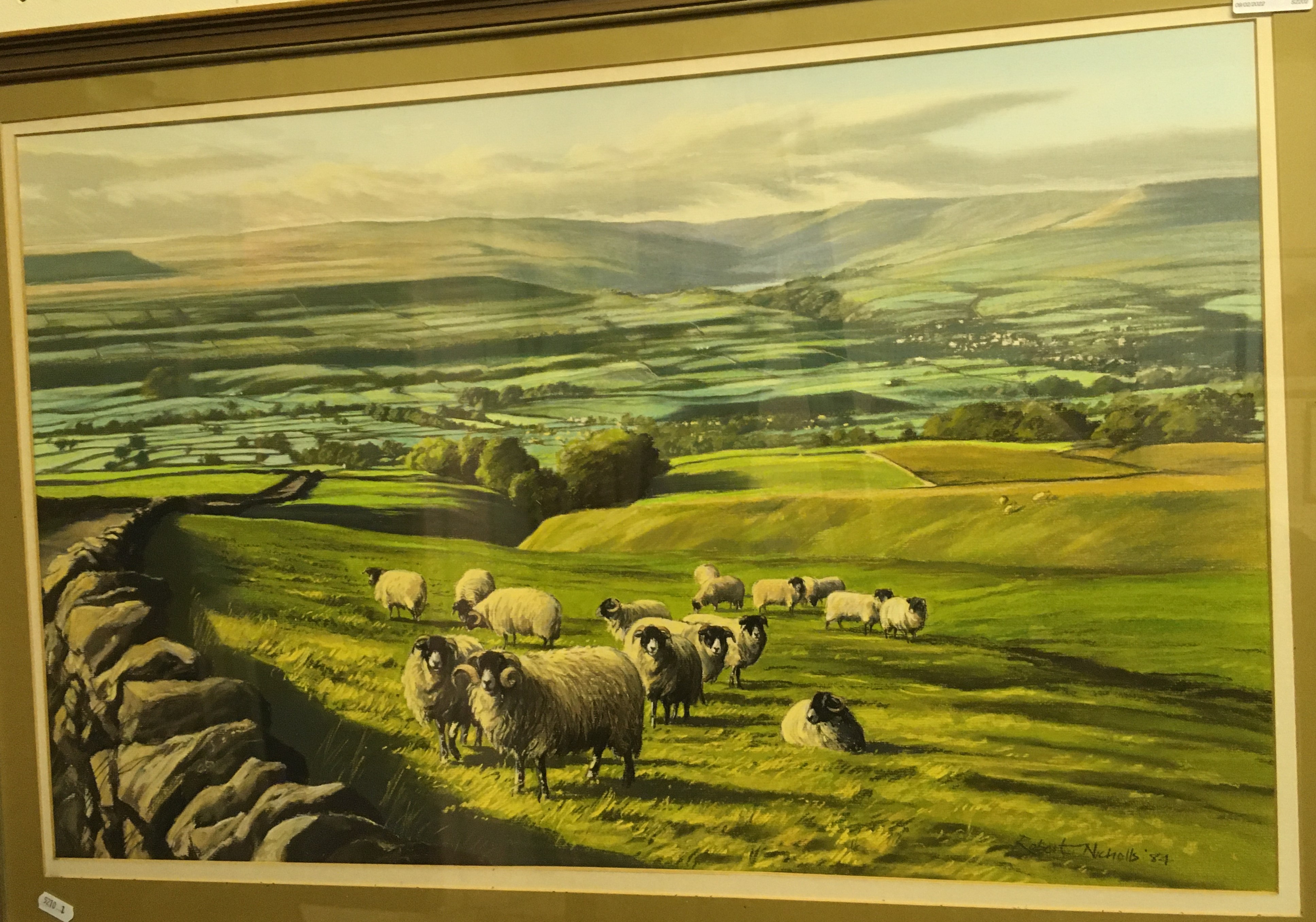 ROBERT NICHOLLS "Sheep in hilly landscape", pastel, signed and date '84 lower right,