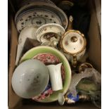 Seven boxes of assorted decorative china and glassware, to include plates, vases, figurines,