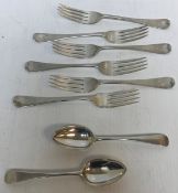 A pair of George III silver "Old English" pattern dessert spoons (by Peter,