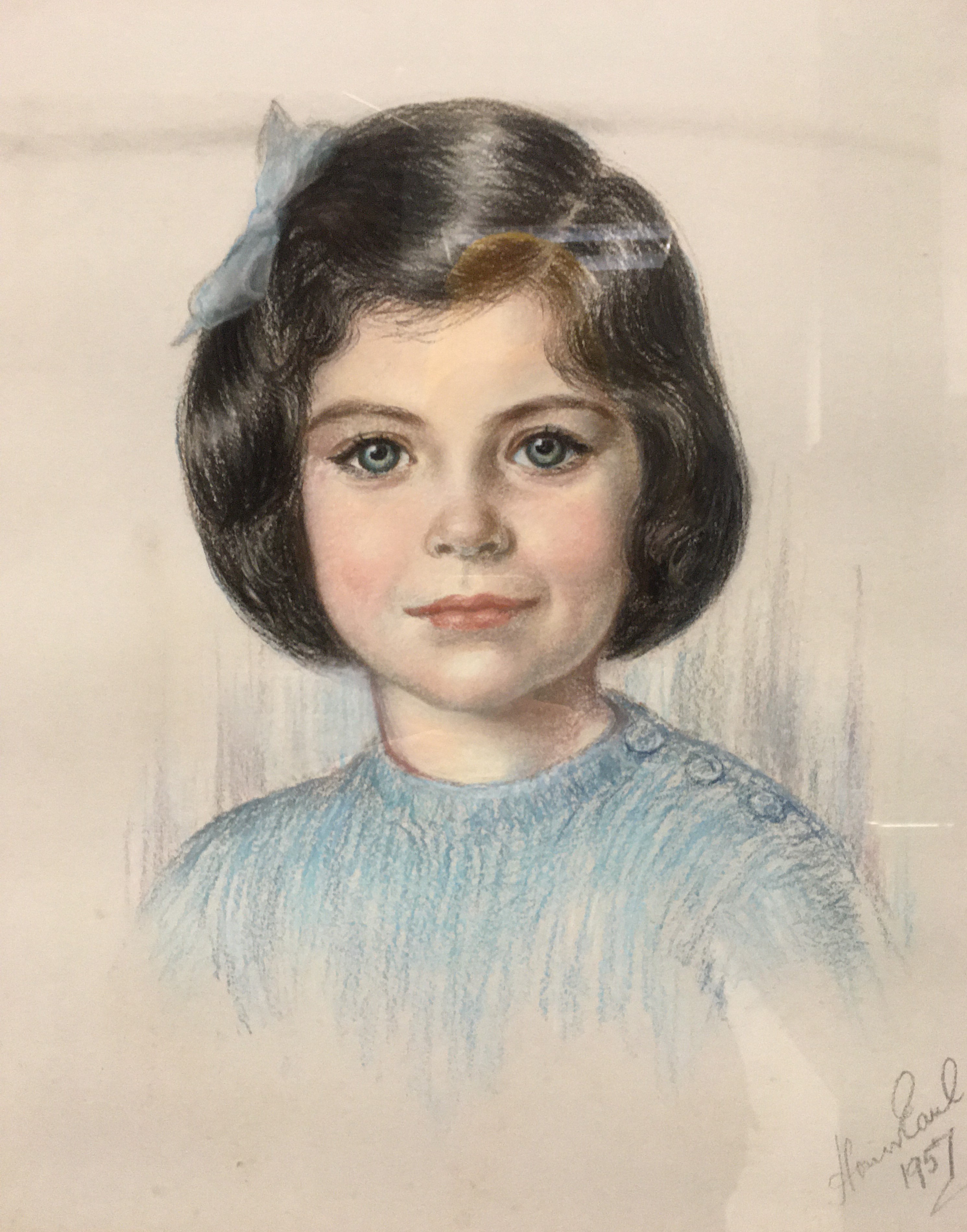 WITHDRAWN H EARL "Young girl in blue top a bow in her hair" portrait study, pastel, - Image 2 of 30