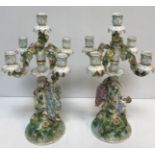 A pair of circa 1900 Sitzendorf table candelabra, five light,