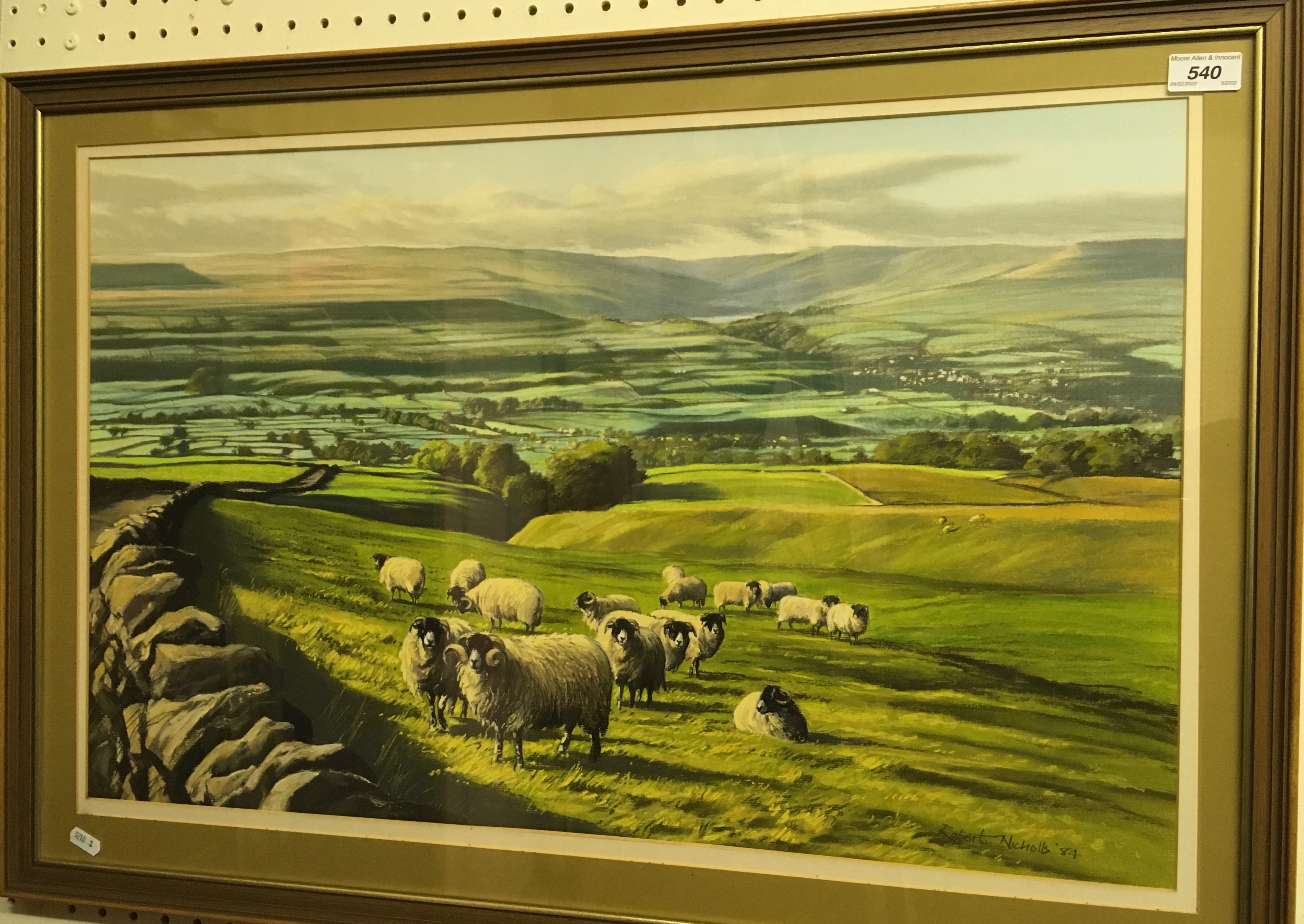 ROBERT NICHOLLS "Sheep in hilly landscape", pastel, signed and date '84 lower right, - Image 2 of 2