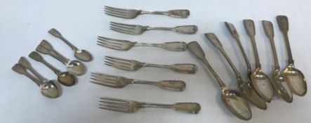 A set of six "Fiddle Thread" Victorian silver table forks,