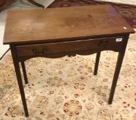 A 19th Century mahogany single drawer side table on square chamfered tapering supports 80 cm wide x