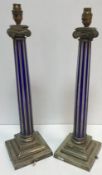 A pair of early 20th Century Ionic column table lights,