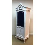 A 20th Century white painted bonnet cabinet or armoire of slim proportions in the Louis XV style