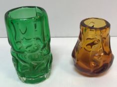 A collection of four Whitefriars knobbly pattern range vases comprising a green example 19 cm high,