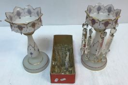 A pair of late Victorian satin glass enamelled and gilt table lustres 28.
