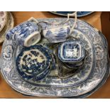 A collection of 19th Century blue and white transfer decorated pottery including octagonal willow