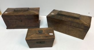 A 19th Century mahogany and satinwood strung two section tea caddy of sarcophagus form, 19.