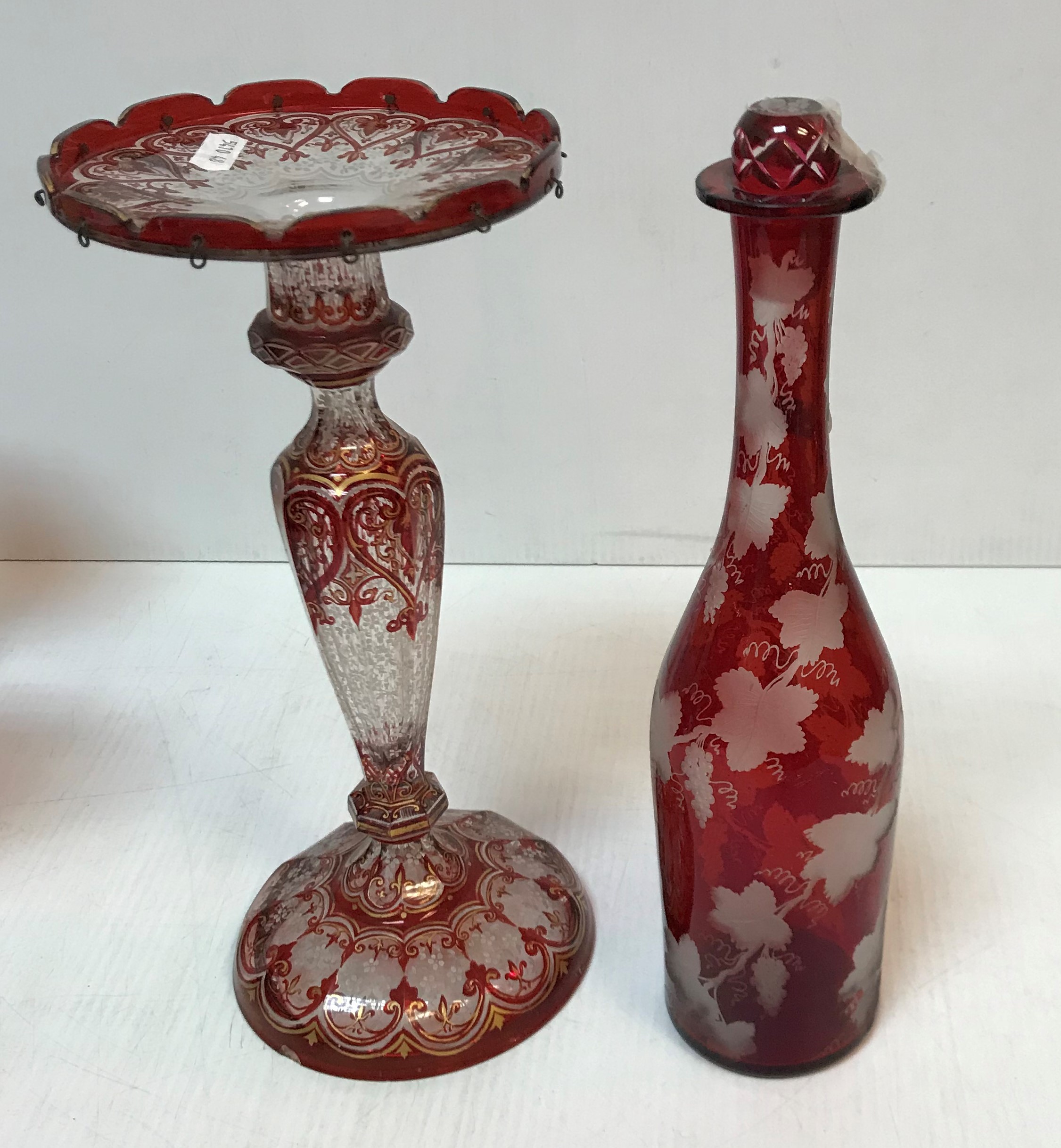 A collection of ruby glass overlaid vases, table lustre, bottle, mug, squat vase and tazza (10), - Image 5 of 5