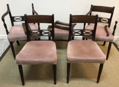 A set of five 19th Century mahogany bar back dining chairs (3 plus 2 carvers) and a late Victorian