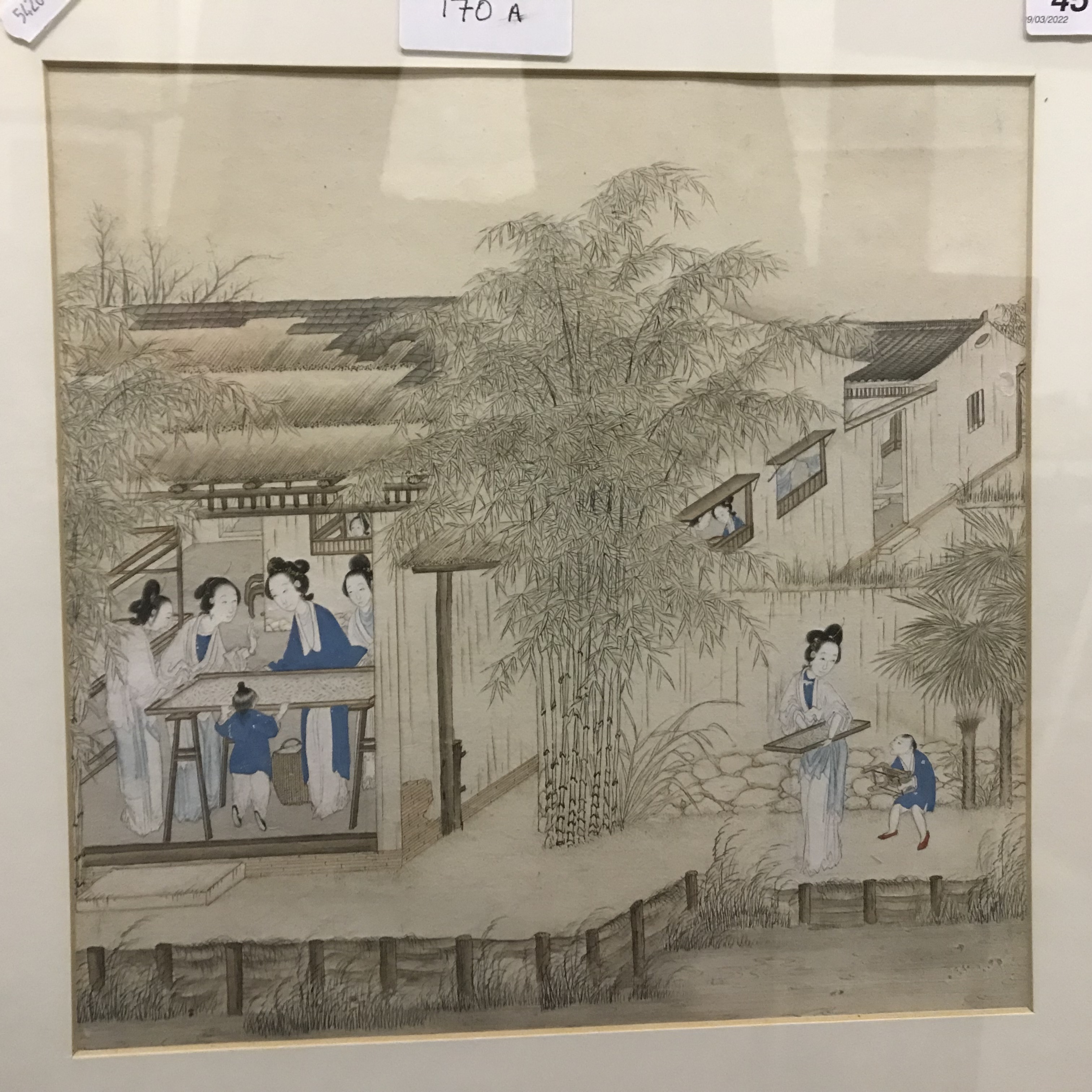 CHINESE SCHOOL QING DYNASTY (19TH CENTURY) "Figures in a domestic setting with bamboo in garden in - Image 34 of 48