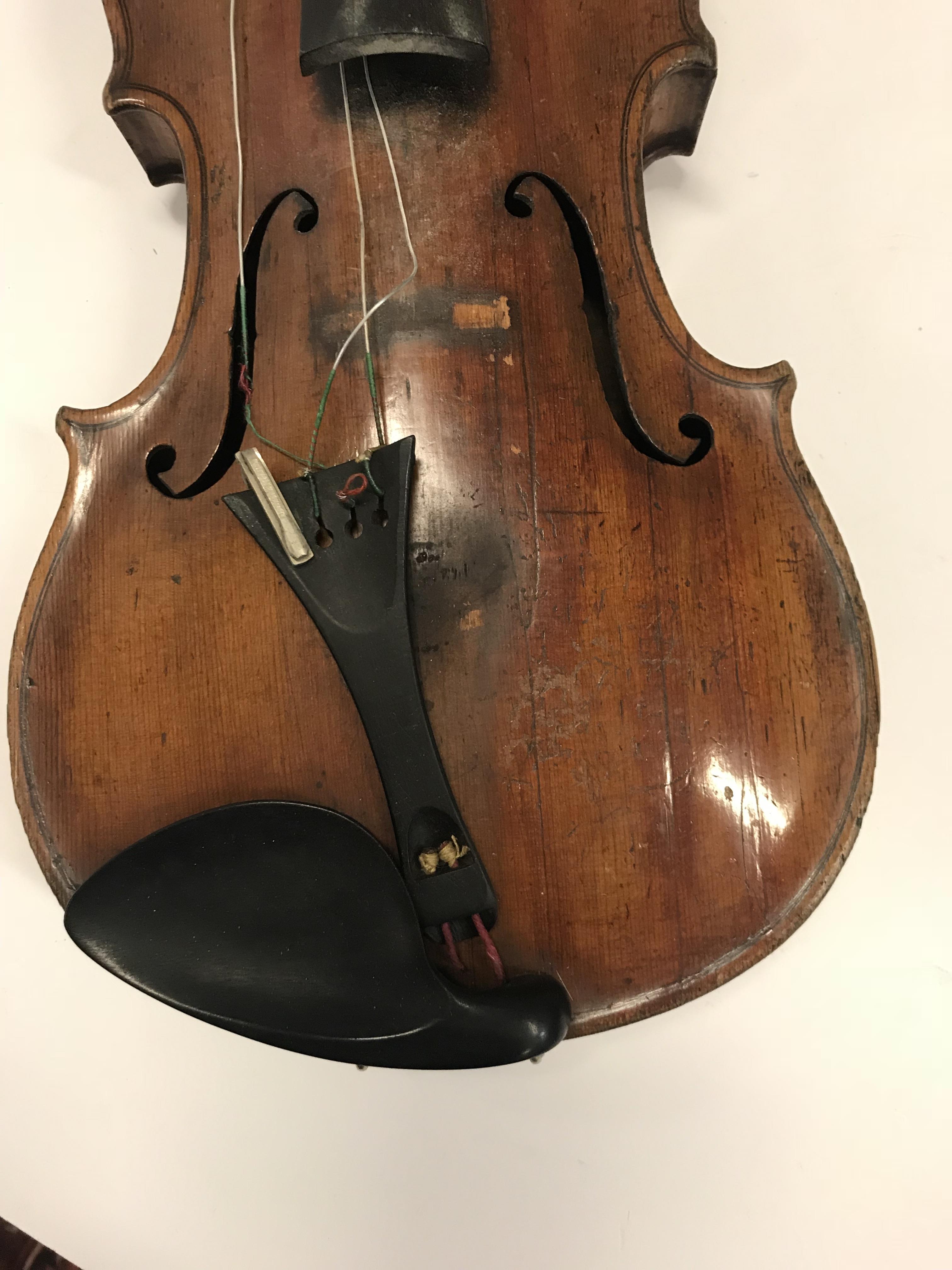 A late 19th Century Continental violin bearing "Guanarius" label dated 1697 (fake label) together - Image 9 of 37