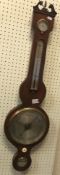 A 19th Century mahogany banjo barometer thermometer with silvered dial and alcohol thermometer