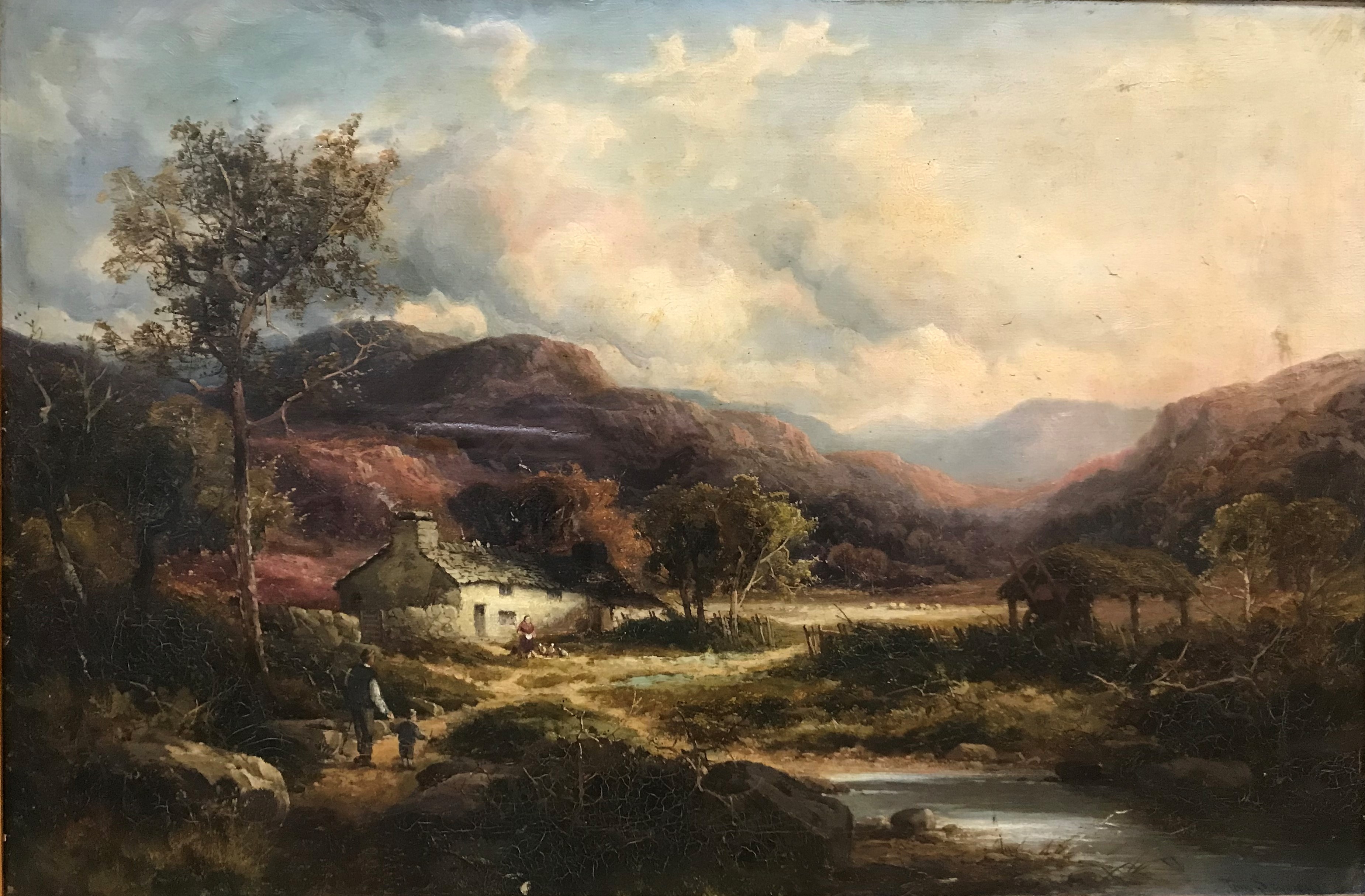 THOMAS SEYMOUR "Mountainous landscape with figures by stone cottage in foreground", oil on canvas, - Image 4 of 4