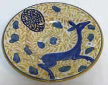 A Cantagelli Iznik style dish decorated with deer amongst foliage, bears cockerel mark to base 27.