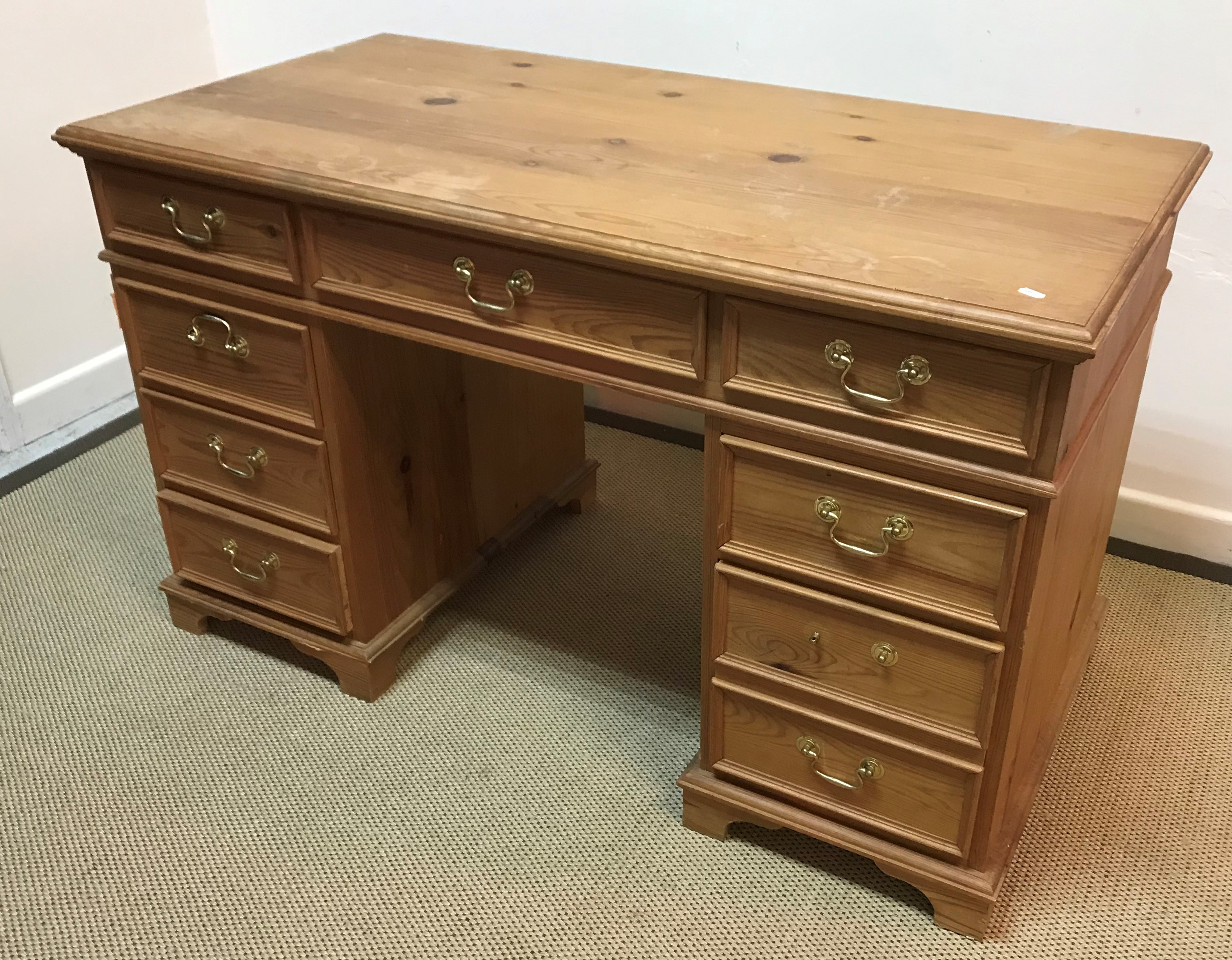 A modern pine double pedestal desk,