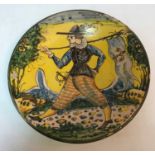 A 19th Century Italian majolica dish, the centre decorated with gentleman carrying a flag,