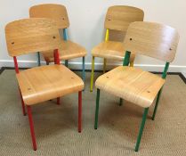 A pair of Arne Jacobsen Series 7 (3207) cafe chairs with arms, in red on chrome supports,