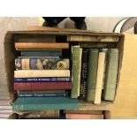 Twelve boxes of assorted books on antiques, UK travel, etc, together with "Debrett's Peerage 1948",