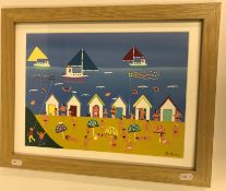 GORDON BARKER "Day on the beach", gouache, titled and signed verso,