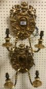 A pair of 20th Century gilt brass twin l