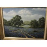 MARY HARRIS "Wooded landscape with blue