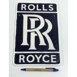 A modern painted cast metal sign "Rolls