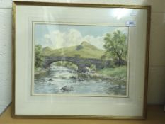 VICTOR COVERLEY-PRICE (1901-1988) "Nr Clahane Ireland", a river landscape with stone bridge,